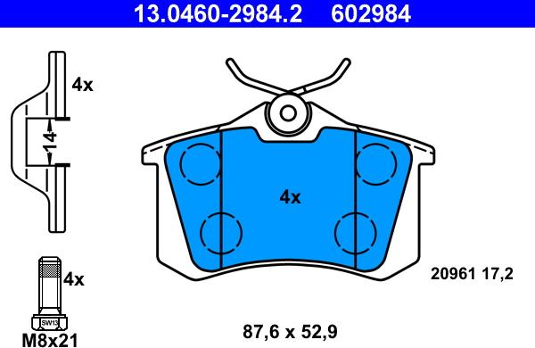 ATE 13.0460-2984.2 - Комплект спирачно феродо, дискови спирачки vvparts.bg