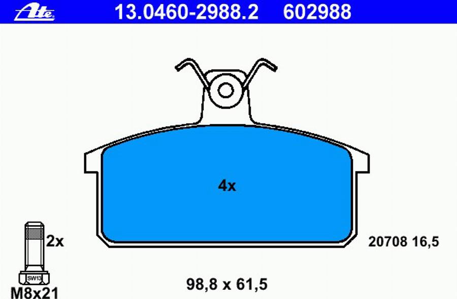 ATE 13.0460-2988.2 - Комплект спирачно феродо, дискови спирачки vvparts.bg