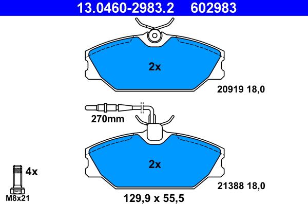 ATE 13.0460-2983.2 - Комплект спирачно феродо, дискови спирачки vvparts.bg