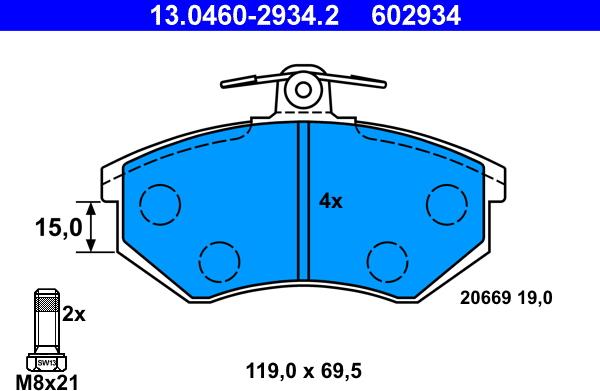 ATE 13.0460-2934.2 - Комплект спирачно феродо, дискови спирачки vvparts.bg