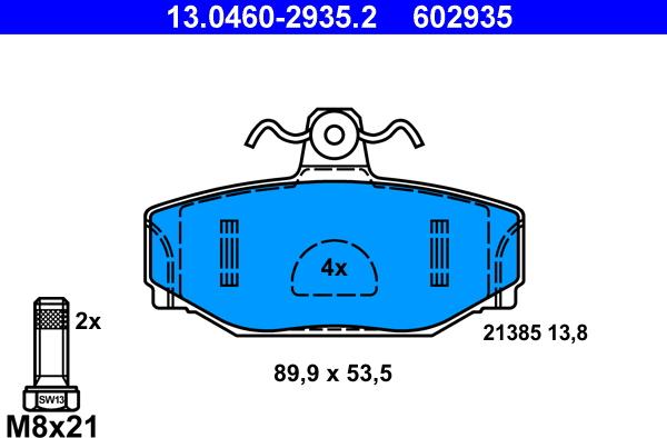 ATE 13.0460-2935.2 - Комплект спирачно феродо, дискови спирачки vvparts.bg
