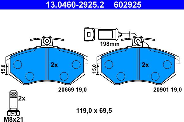 ATE 13.0460-2925.2 - Комплект спирачно феродо, дискови спирачки vvparts.bg