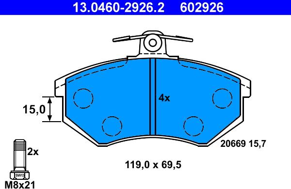 ATE 13.0460-2926.2 - Комплект спирачно феродо, дискови спирачки vvparts.bg