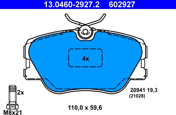 ATE 13.0460-2927.2 - Комплект спирачно феродо, дискови спирачки vvparts.bg