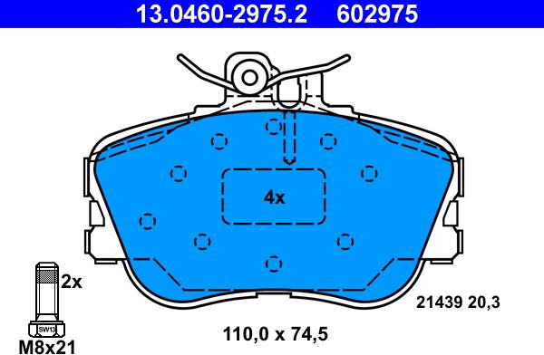 ATE 13.0460-2975.2 - Комплект спирачно феродо, дискови спирачки vvparts.bg
