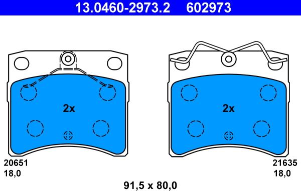 ATE 13.0460-2973.2 - Комплект спирачно феродо, дискови спирачки vvparts.bg