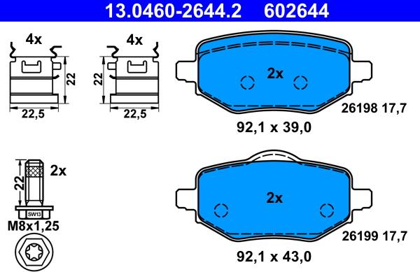 ATE 13.0460-2644.2 - Комплект спирачно феродо, дискови спирачки vvparts.bg