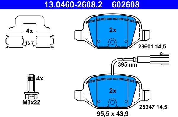 ATE 13.0460-2608.2 - Комплект спирачно феродо, дискови спирачки vvparts.bg