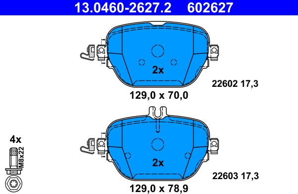 ATE 13.0460-2627.2 - Комплект спирачно феродо, дискови спирачки vvparts.bg