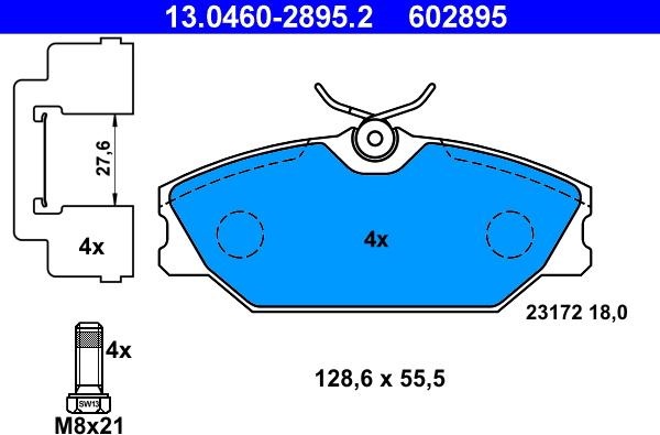 ATE 13.0460-2895.2 - Комплект спирачно феродо, дискови спирачки vvparts.bg