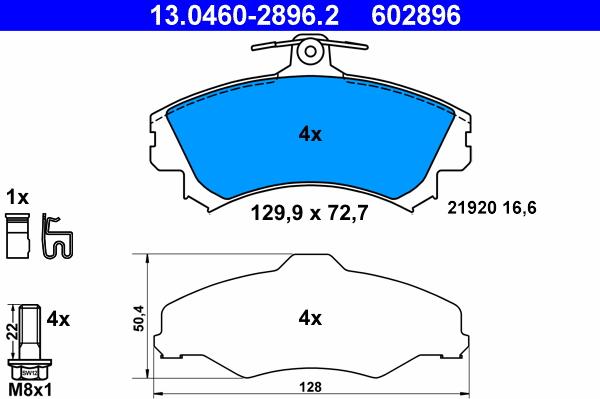 ATE 13.0460-2896.2 - Комплект спирачно феродо, дискови спирачки vvparts.bg