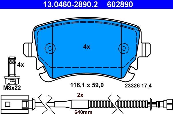 ATE 13.0460-2890.2 - Комплект спирачно феродо, дискови спирачки vvparts.bg