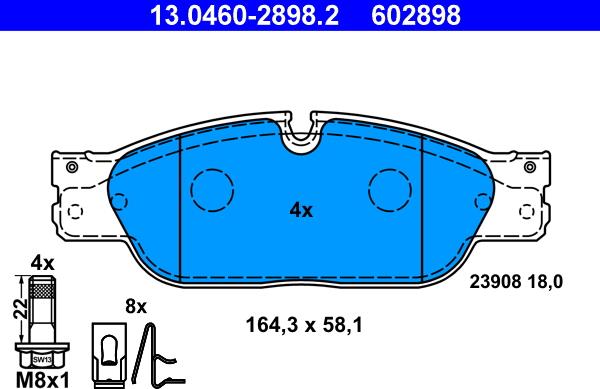 ATE 13.0460-2898.2 - Комплект спирачно феродо, дискови спирачки vvparts.bg