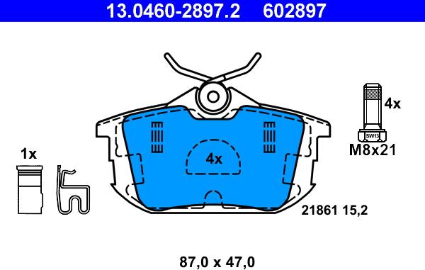 ATE 13.0460-2897.2 - Комплект спирачно феродо, дискови спирачки vvparts.bg