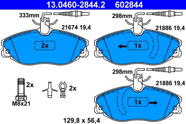 ATE 13.0460-2844.2 - Комплект спирачно феродо, дискови спирачки vvparts.bg