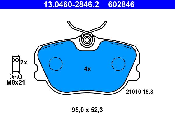 ATE 13.0460-2846.2 - Комплект спирачно феродо, дискови спирачки vvparts.bg