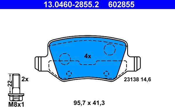 ATE 13.0460-2855.2 - Комплект спирачно феродо, дискови спирачки vvparts.bg