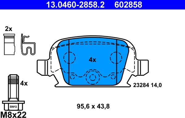 ATE 13.0460-2858.2 - Комплект спирачно феродо, дискови спирачки vvparts.bg