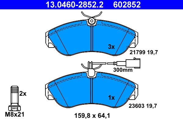 ATE 13.0460-2852.2 - Комплект спирачно феродо, дискови спирачки vvparts.bg