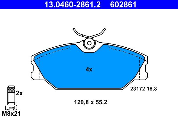 ATE 13.0460-2861.2 - Комплект спирачно феродо, дискови спирачки vvparts.bg