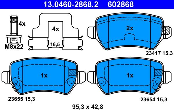 ATE 13.0460-2868.2 - Комплект спирачно феродо, дискови спирачки vvparts.bg