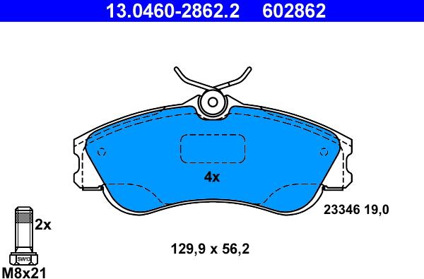 ATE 13.0460-2862.2 - Комплект спирачно феродо, дискови спирачки vvparts.bg