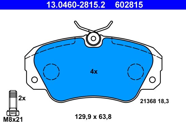 ATE 13.0460-2815.2 - Комплект спирачно феродо, дискови спирачки vvparts.bg