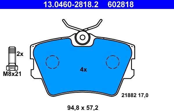 ATE 13.0460-2818.2 - Комплект спирачно феродо, дискови спирачки vvparts.bg