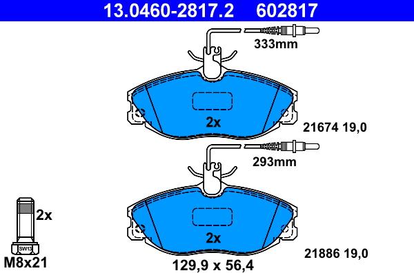 ATE 13.0460-2817.2 - Комплект спирачно феродо, дискови спирачки vvparts.bg