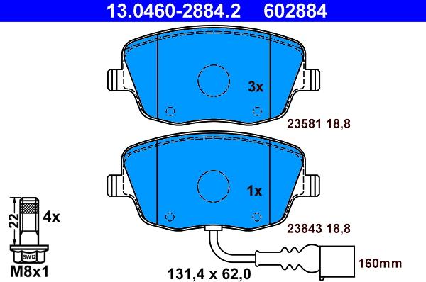 ATE 13.0460-2884.2 - Комплект спирачно феродо, дискови спирачки vvparts.bg