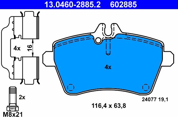 ATE 13.0460-2885.2 - Комплект спирачно феродо, дискови спирачки vvparts.bg