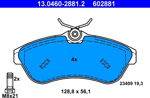 ATE 13.0460-2881.2 - Комплект спирачно феродо, дискови спирачки vvparts.bg