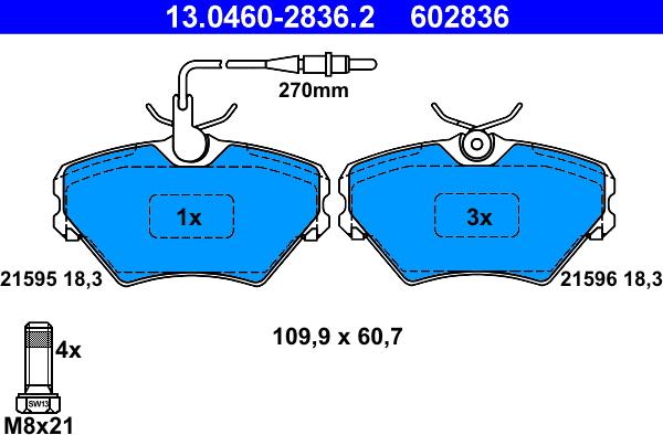 ATE 13.0460-2836.2 - Комплект спирачно феродо, дискови спирачки vvparts.bg