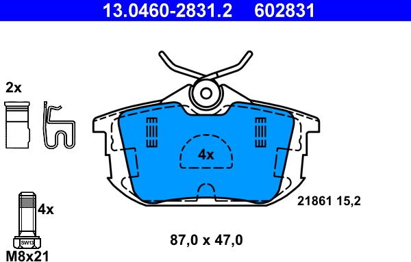 ATE 13.0460-2831.2 - Комплект спирачно феродо, дискови спирачки vvparts.bg
