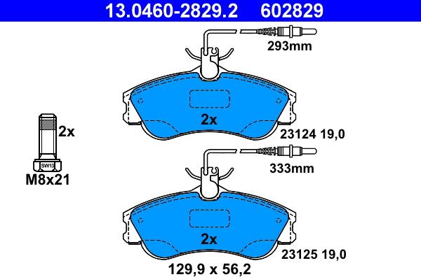 ATE 13.0460-2829.2 - Комплект спирачно феродо, дискови спирачки vvparts.bg