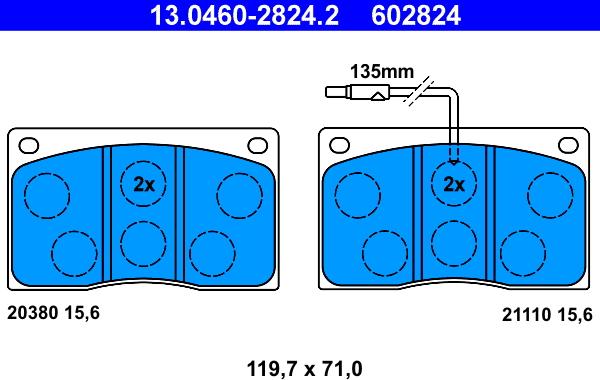 ATE 13.0460-2824.2 - Комплект спирачно феродо, дискови спирачки vvparts.bg