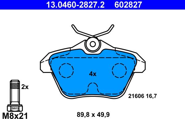 ATE 13.0460-2827.2 - Комплект спирачно феродо, дискови спирачки vvparts.bg