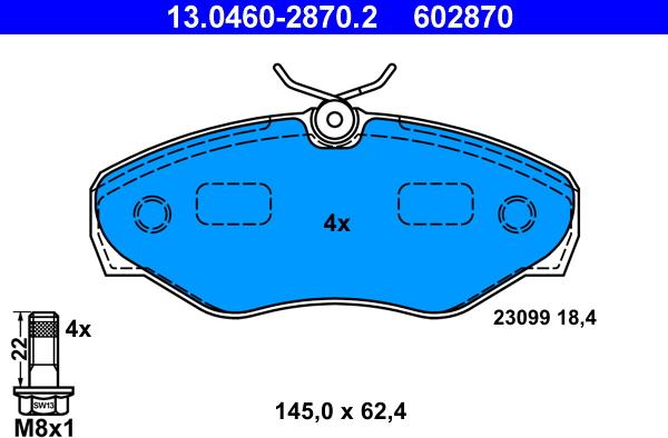 ATE 13.0460-2870.2 - Комплект спирачно феродо, дискови спирачки vvparts.bg