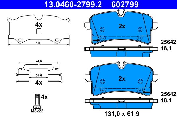 ATE 13.0460-2799.2 - Комплект спирачно феродо, дискови спирачки vvparts.bg