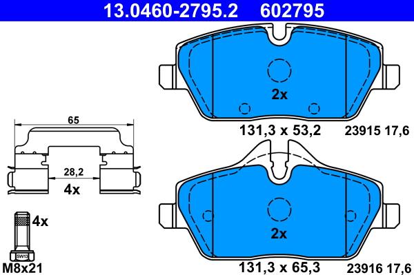 ATE 13.0460-2795.2 - Комплект спирачно феродо, дискови спирачки vvparts.bg