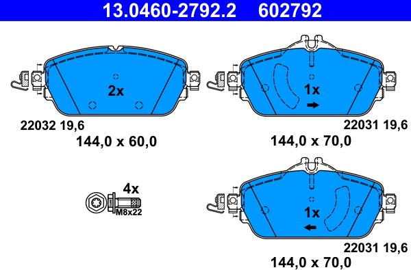 ATE 13.0460-2792.2 - Комплект спирачно феродо, дискови спирачки vvparts.bg