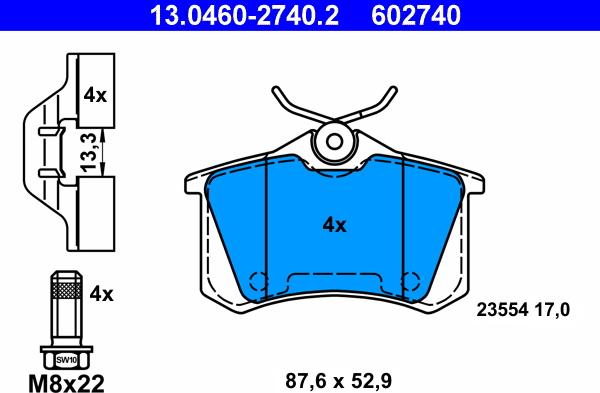 ATE 13.0460-2740.2 - Комплект спирачно феродо, дискови спирачки vvparts.bg