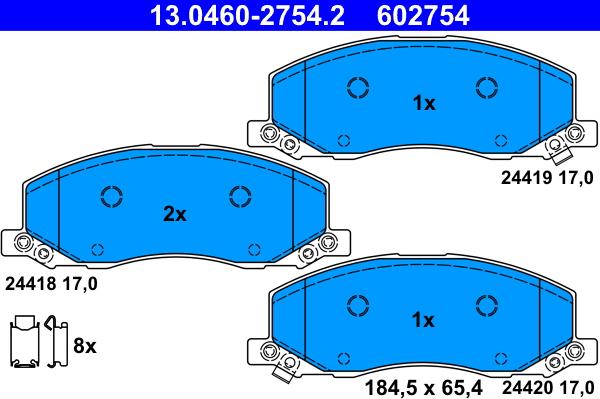 ATE 13.0460-2754.2 - Комплект спирачно феродо, дискови спирачки vvparts.bg