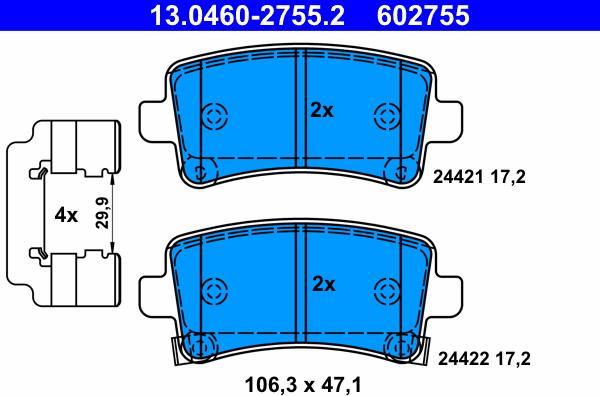 ATE 13.0460-2755.2 - Комплект спирачно феродо, дискови спирачки vvparts.bg