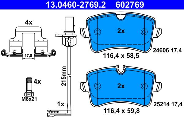 ATE 13.0460-2769.2 - Комплект спирачно феродо, дискови спирачки vvparts.bg