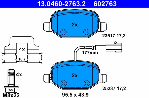 ATE 13.0460-2763.2 - Комплект спирачно феродо, дискови спирачки vvparts.bg