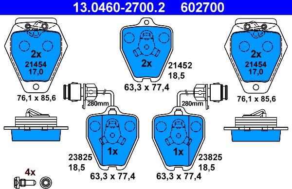 ATE 13.0460-2700.2 - Комплект спирачно феродо, дискови спирачки vvparts.bg