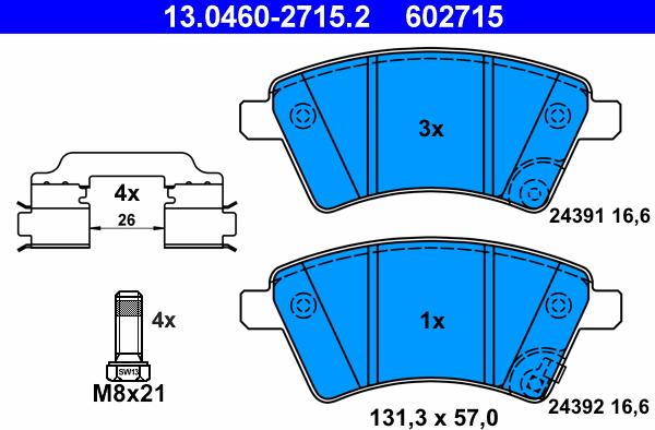 ATE 13.0460-2715.2 - Комплект спирачно феродо, дискови спирачки vvparts.bg