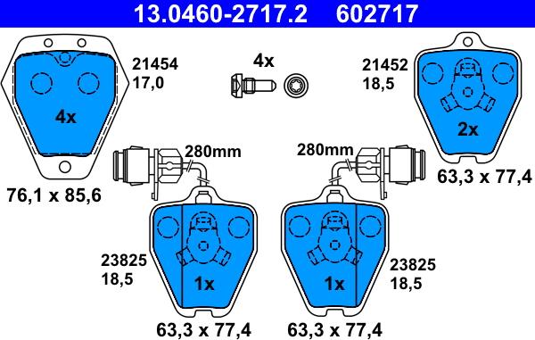 ATE 13.0460-2717.2 - Комплект спирачно феродо, дискови спирачки vvparts.bg