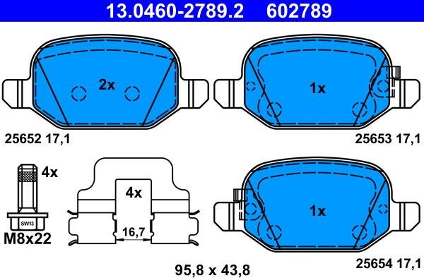 ATE 13.0460-2789.2 - Комплект спирачно феродо, дискови спирачки vvparts.bg